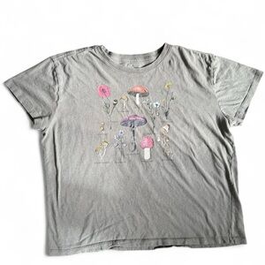 Doe 100% cotton Gray green illustrated mushroom graphic baby tee